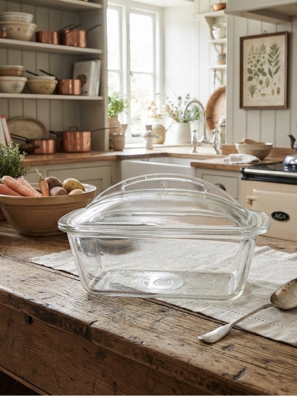 Vintage Westinghouse clear glass refrigerator dish with a lid,  from the 1940s